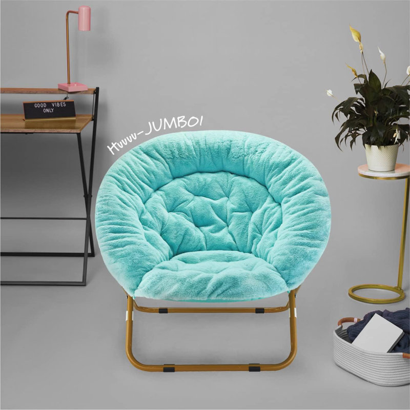  Fauteuil surdimensionné en fausse fourrure de lapin, Doré, Bleu