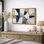 Abstrait bleu beige géométrique composition radiale, photos de salon moderne, impression sur toile encadrée