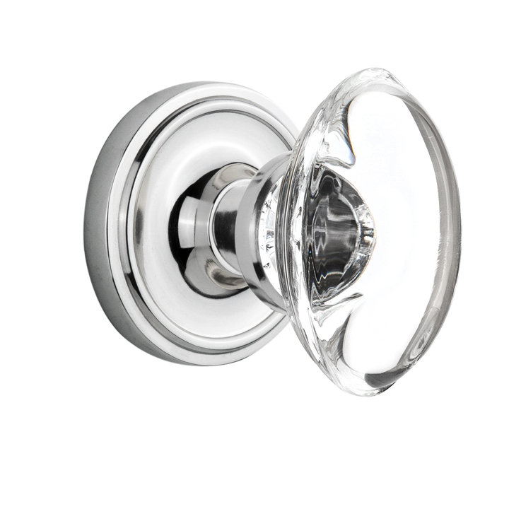Crystal Oval Double Dummy Door Knob with Classic Rosette, Bright Chrome