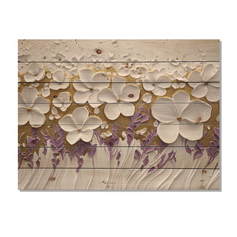 Wildflower Pure Cream Bloom I - Wildflowers Wood Wall Decor - On Natural Pine Wood, 10" H x 20" W x 0.78" D