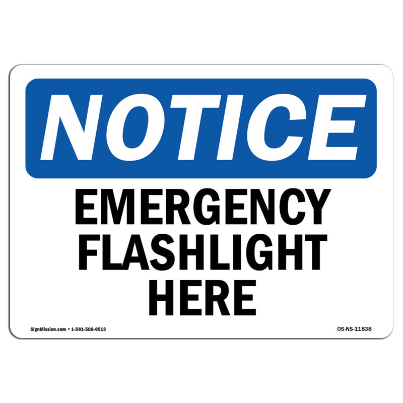 Lampe de poche d'urgence ici, H 18 po x l 24 po x P 0,1 po