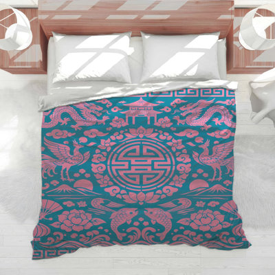 Édredon rose à motifs chinois