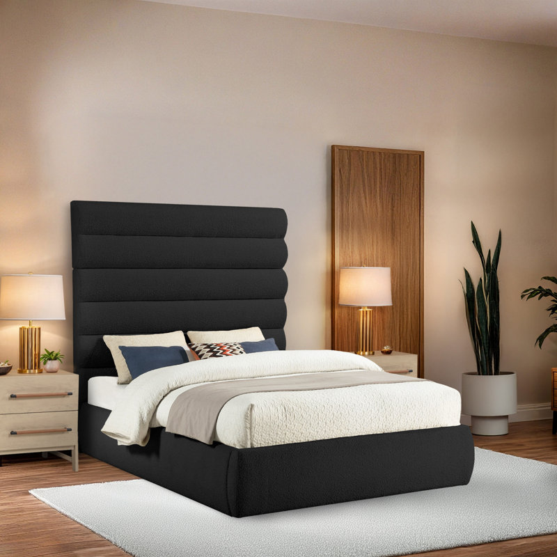 Lit en tissu Adam Boucle, Tissu bouclé noir, Grand
