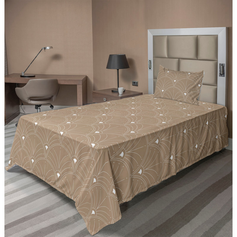 Microfiber Sheet Set, Twin XL Sheet Set with 1 Pillowcase, Pale Brown/White Geometric