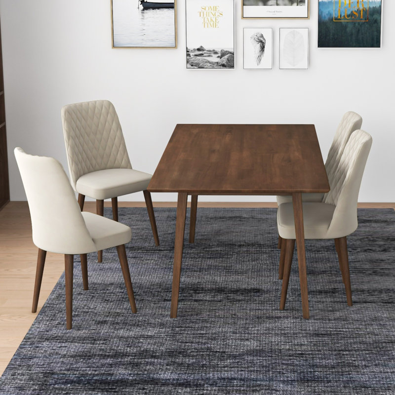 Keevis 4 - Person Solid Wood Top Four Leg Dining Set, Beige