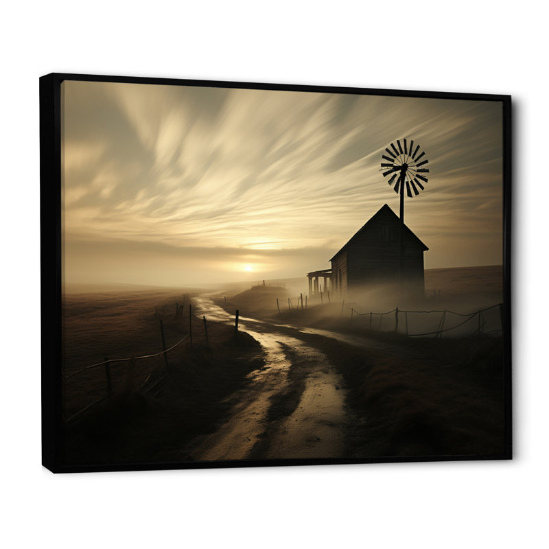 Wind Turbines Country Charm III sur toile, H 24 po x l 32 po x P 1 po, Cadre flottant noir