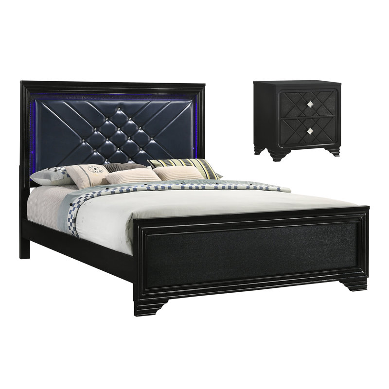Ensemble de chambre à coucher 2 pièces avec table de chevet Mosalena Midnight Star, Grand