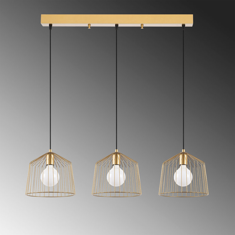 Luminaire suspendu en forme de dôme à 3 lumières pour îlot de cuisine, Or brillant