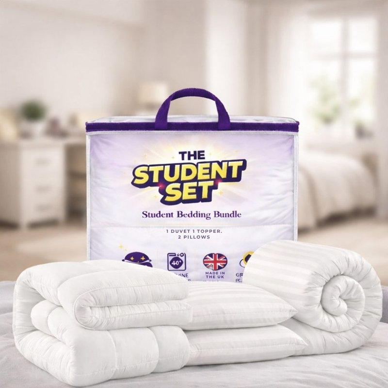 MHG Living Duvet 10.5 Tog All Season Student Bedding Bundle - Available Breathable Duvet, Mattress Topper & Pillows, King