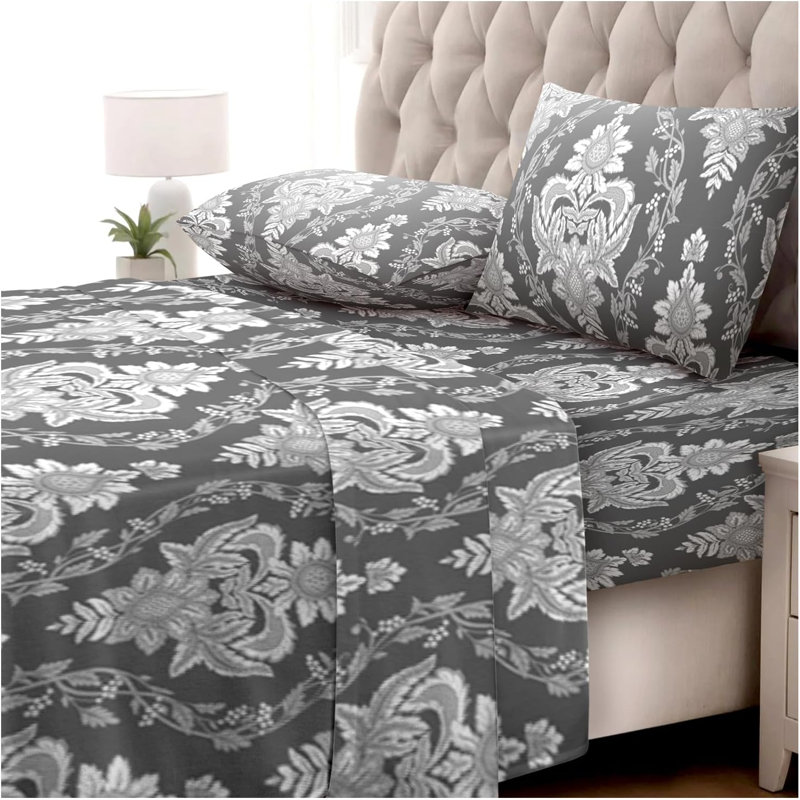 100% Cotton Standard Sheet Set, Double (239 x 294cm), Damask, Grey