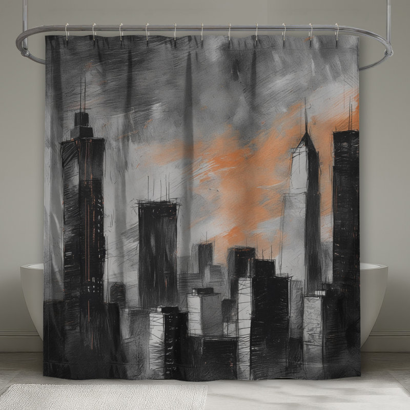 Rideaux de douche Urban Skyline Illustration, 70 po L x 72 po H