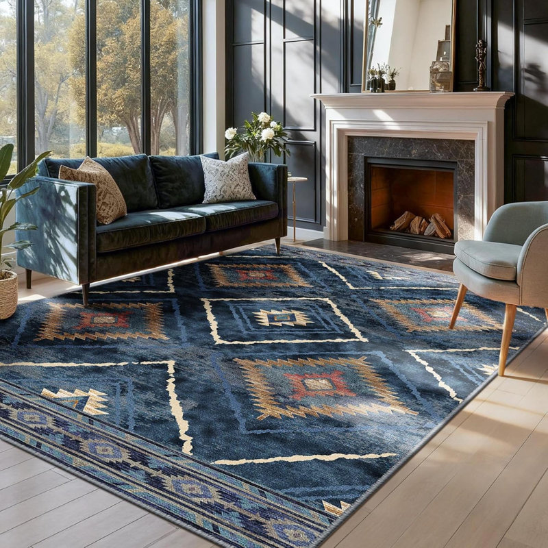 Moroccan Area Rug, Dark Blue