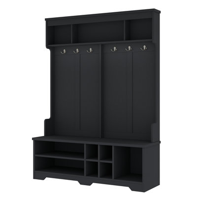 Modern Hallway Hall Tree With Metal Hooks And Storage Space, Multi-Functional Entryway Coat Rack With Shoe Cubbies