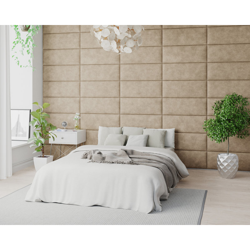 Katie-Marie 30cm x 75cm peel and stick upholstered wall paneling in beige