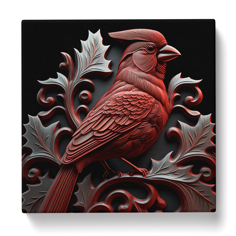 Cardinal Bird Ornamental - Wrapped Canvas - Framed Print, 35cm H x 35cm W x 3cm D
