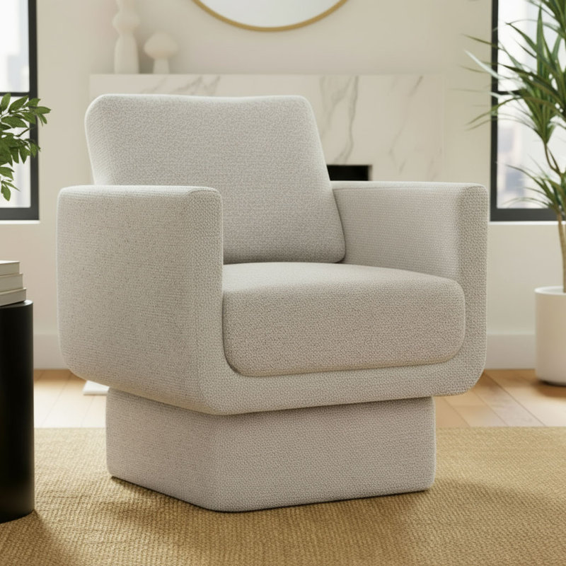 Fauteuil d'appoint pivotant en tonneau beige, Blanc