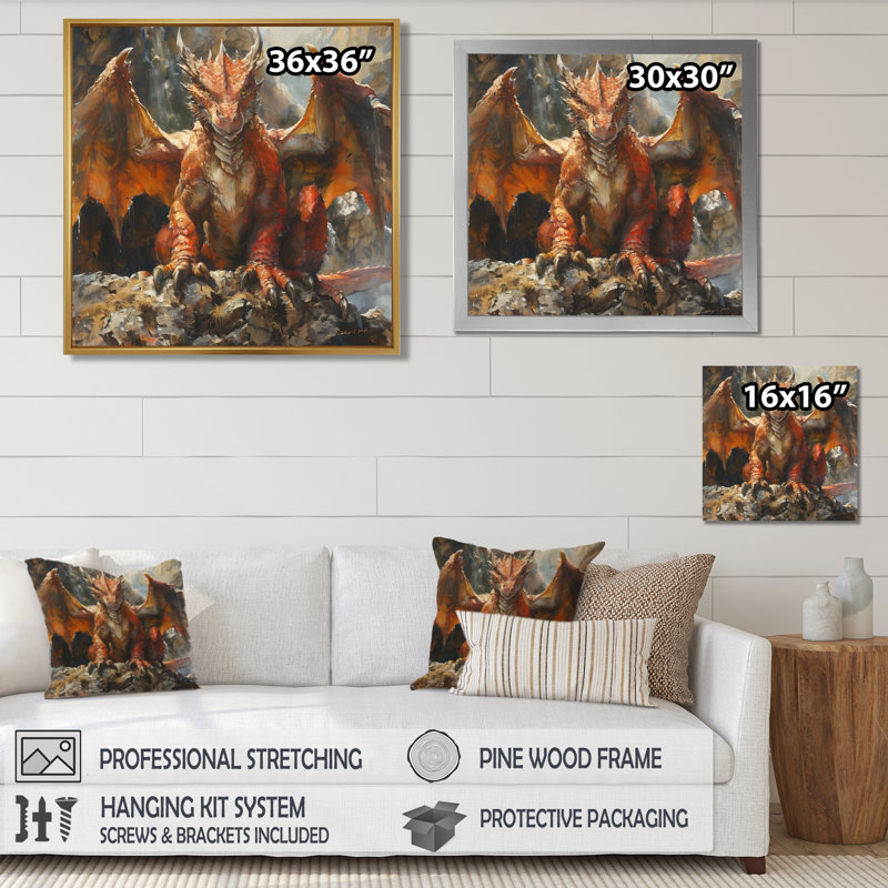  «Orange Beige Dragons Mythical Creature - décoration murale Mythical Creatures, H 16 po x l 16 po