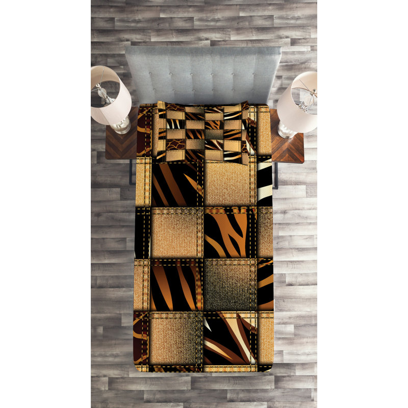 Twin Size White and Brown Quilted Bedspread Set
