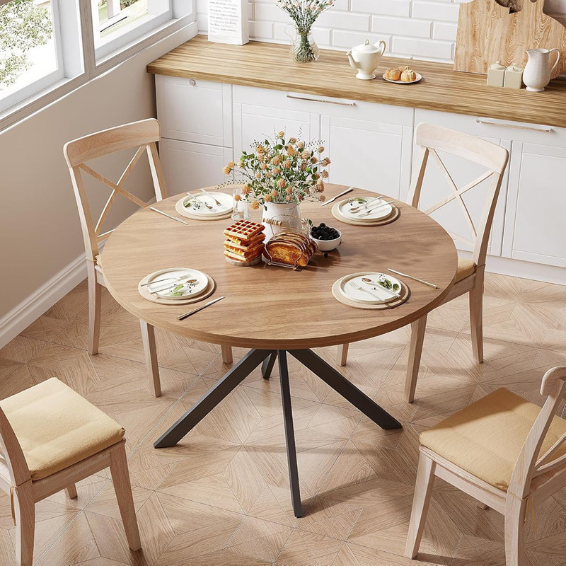 Table de salle à manger ronde pour 4 personnes, table de cuisine en bois de ferme, table de salle à manger ronde pour la cuisine et la salle à manger