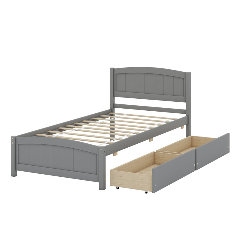 Platform Bed With Drawers, Gray