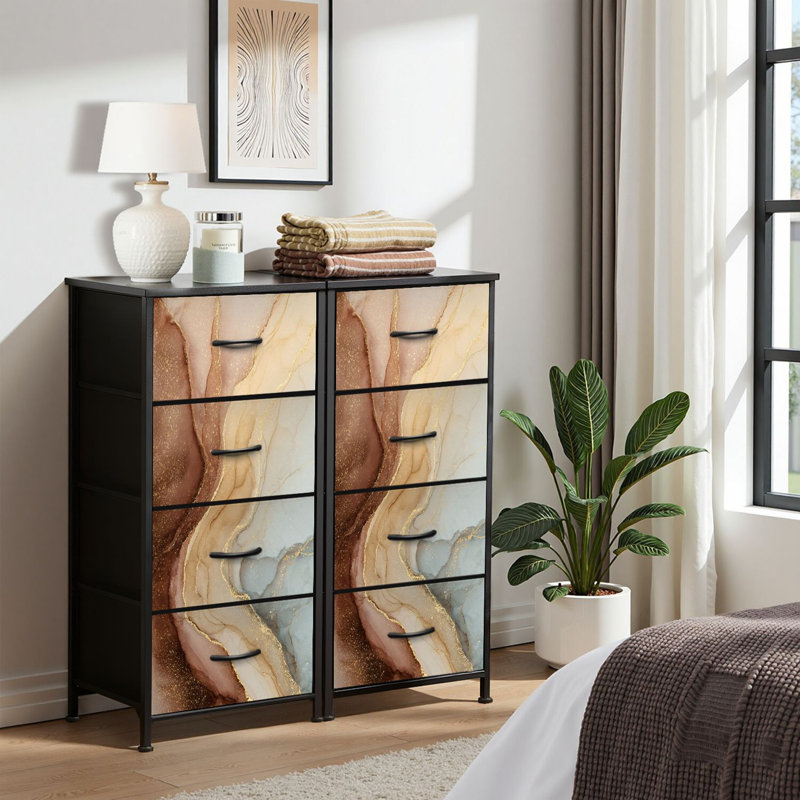 Commode 4 tiroirs pour chambre à coucher, commode étroite, plateau en bois et structure en fer de travail 18 po x 37,5 po - (l x H)