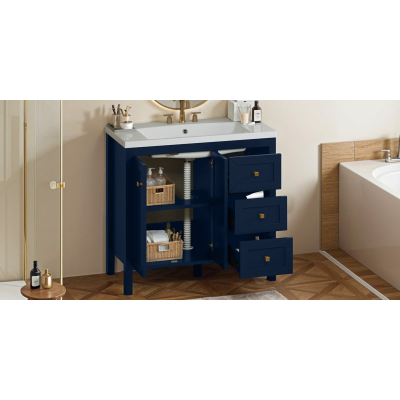 Philpott 36'' Single Bathroom Vanity with Stone Top, 36", Blue
