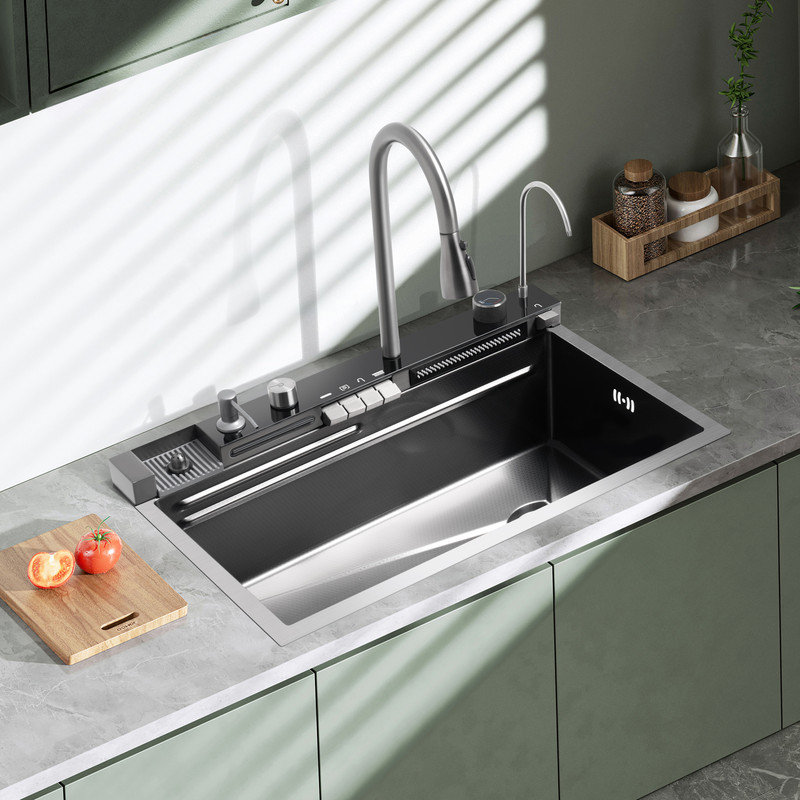 Kinnls Kitchen Sink Stainless Steel Undermount Black Nano Flying