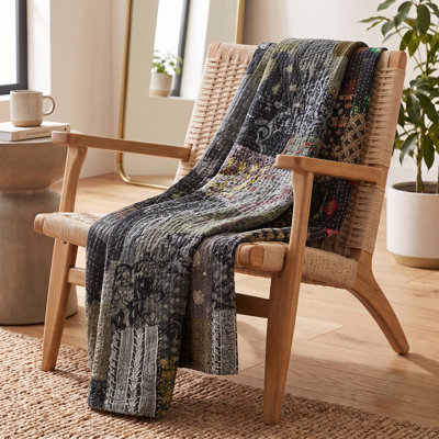 Advika Handmade Embellished and Sequined Kantha Cotton Throw Blanket