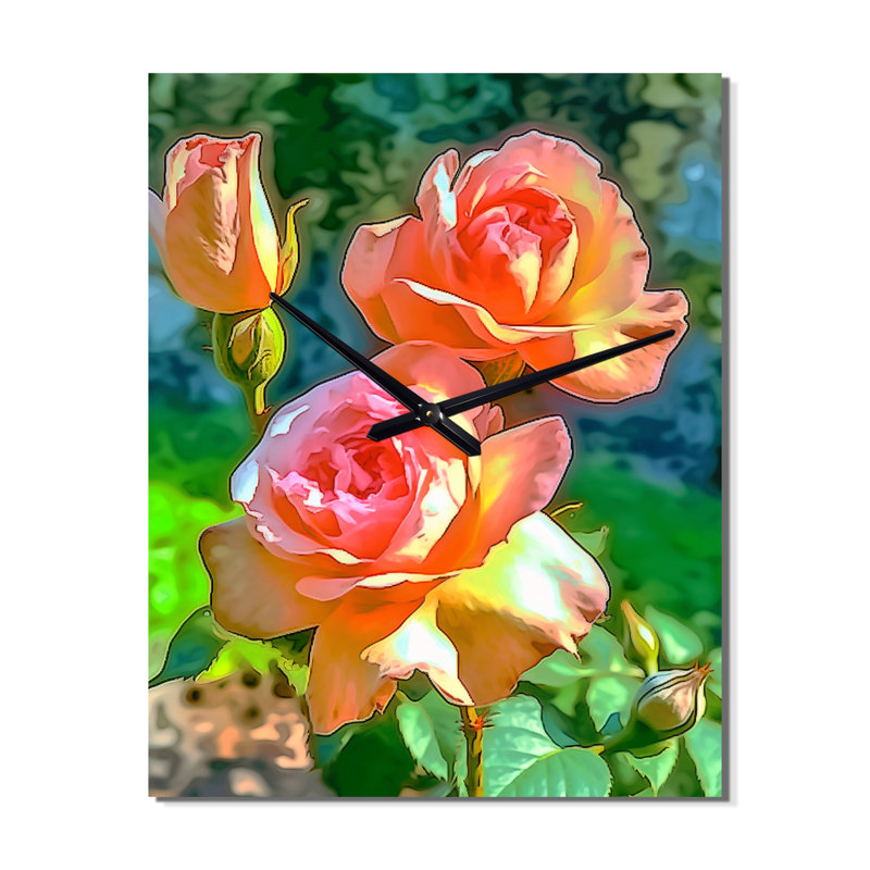 Horloge murale «Blossoming roses roses en fin d'après-midi soleil I», Moyen