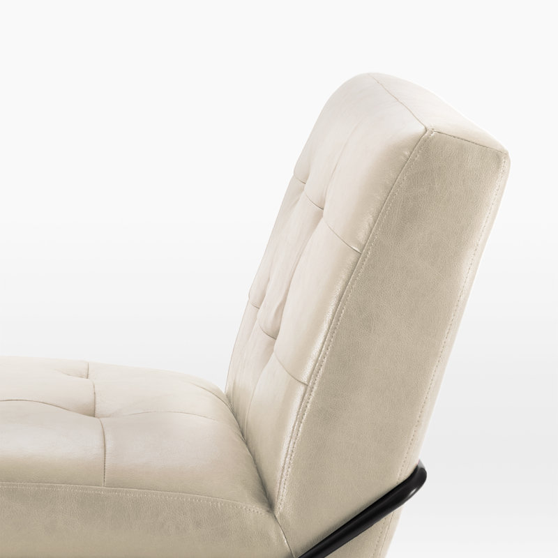 Schaible Leather Tufted Armless Side Chair, Bone Faux Leather
