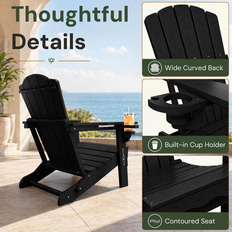 Dareona Pakkdiarie Folding Adirondack Chair with Cup Holder,HDPE Outdoor Chair with Comfort Ergonomic Seat for Patios,Lawn,Garden, Backyard Use