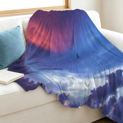Jeté en flanelle de polaire bleu ultra doux, ciel crépuscule et imprimé coloré d'un seul côté
