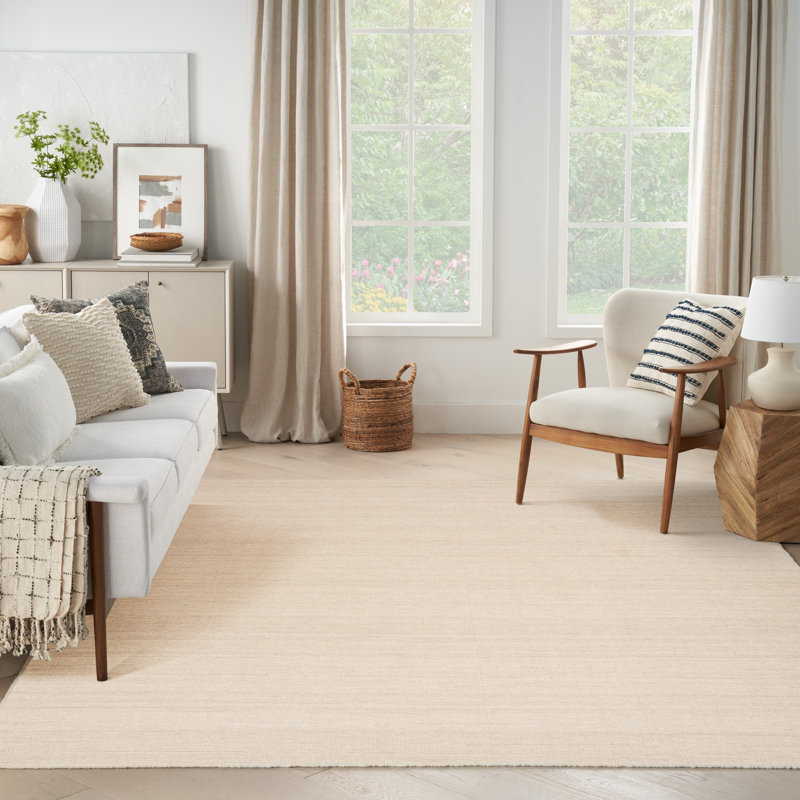 Anerinda Solid Hand Loomed Wool/Cotton Area Rug in Beige, Rectangle 5'3" x 7'5"