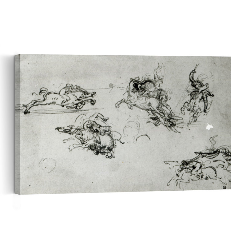 Study Of Horsemen In Combat, 1503-4 Abstract Contemporary Horse Animal Wall Art Print by Leonardo Da Vinci - Wrapped Canvas Print