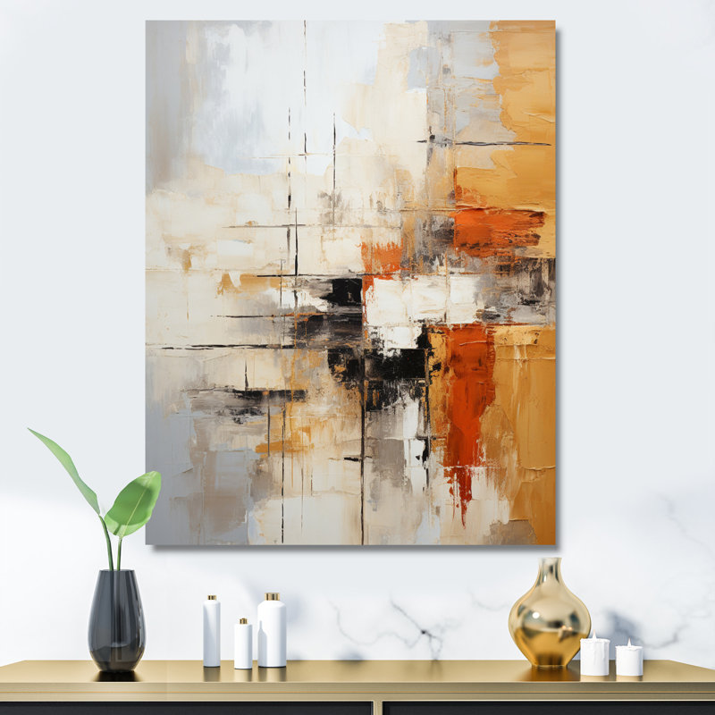 Impressions fractales abstraites orange noir - art mural de grandes fractales, H 44 po x l 34 po, Toile tendue, Sans cadre