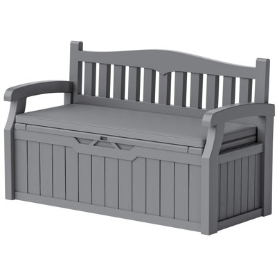 Banc de rangement en plastique 70 gallons avec coussin et couvercle verrouillable