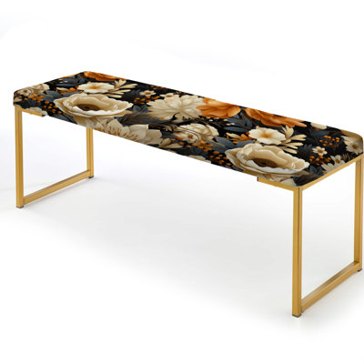 Autumn Cottage Flowers Pattern II - Floral Upholstered Gold Bench
