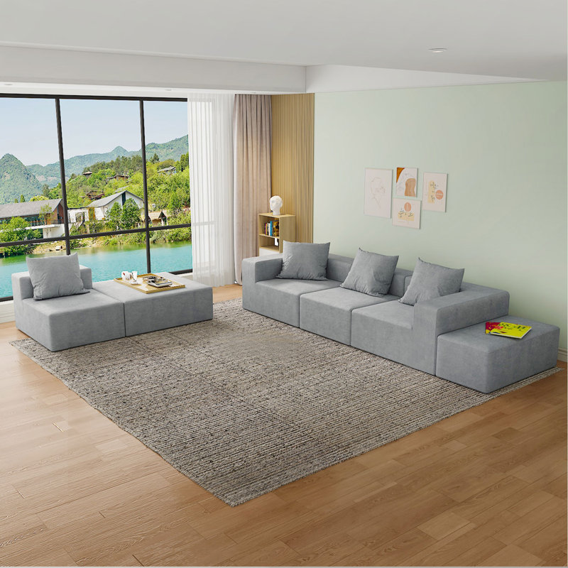 Convertible Modular Sectional Sofa Set Grey Popular Microfiber Fabric Compression Sofa