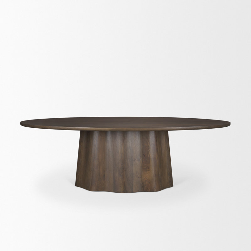 Hosmer 94" Solid Mango Wood Oval Dining Table, Dark Brown