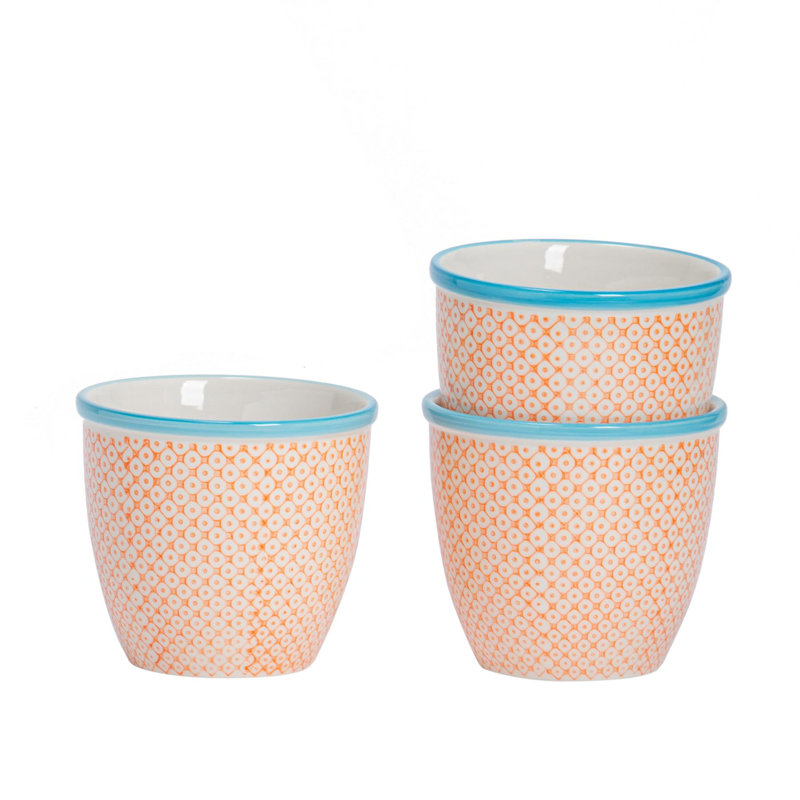 Nicola Spring Hand-Printed Plant Pots - 14cm - Orange - Pack of 3