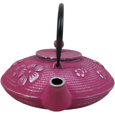 Magenta Ume Plum Blossoms Cast Iron Tetsubin Teapot With Enamel Liner