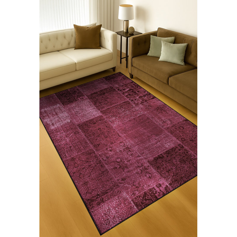 Tapis mauve tissé à motif patchwork lavable Mosso, 6'7" x 9'10"