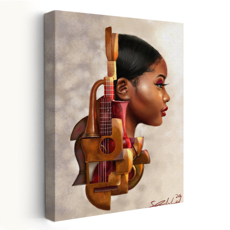 Acajou à cordes - Art figuratif musical d'instruments de musique, H 24 po x l 16 po