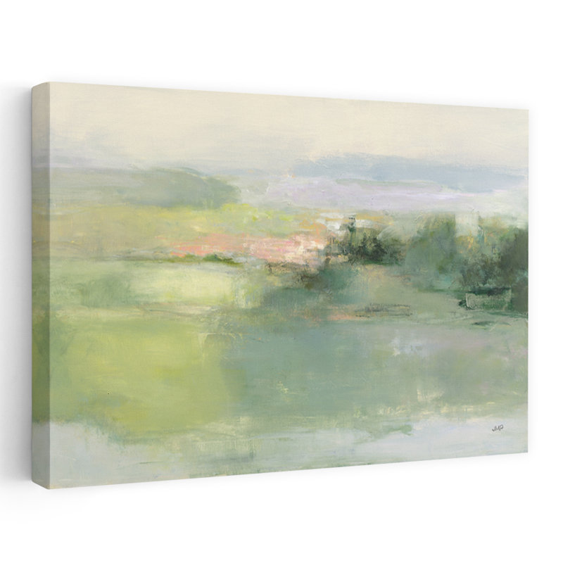 «Gentle World Contemporary» abstrait bleu contemporain champ vert, H 24 po x l 16 po