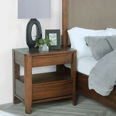 Table de chevet à 2 tiroirs en noyer avec rangement | Idée de cadeau