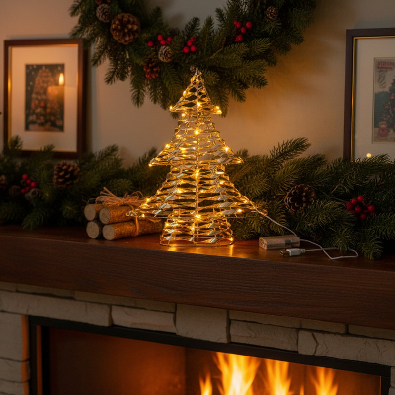 LED Gold Tinsel Christmas Tree With Timer