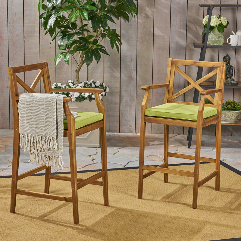 Tabourets d'extérieur en bois d'acacia avec coussins résistants à l'eau, Green