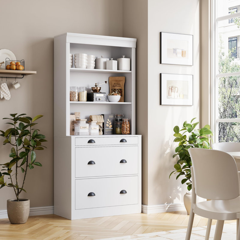 Grande armoire de rangement de 71 pouces, bibliothèque avec 3 tiroirs et 3 tablettes ouvertes à niveaux, bibliothèque en bois