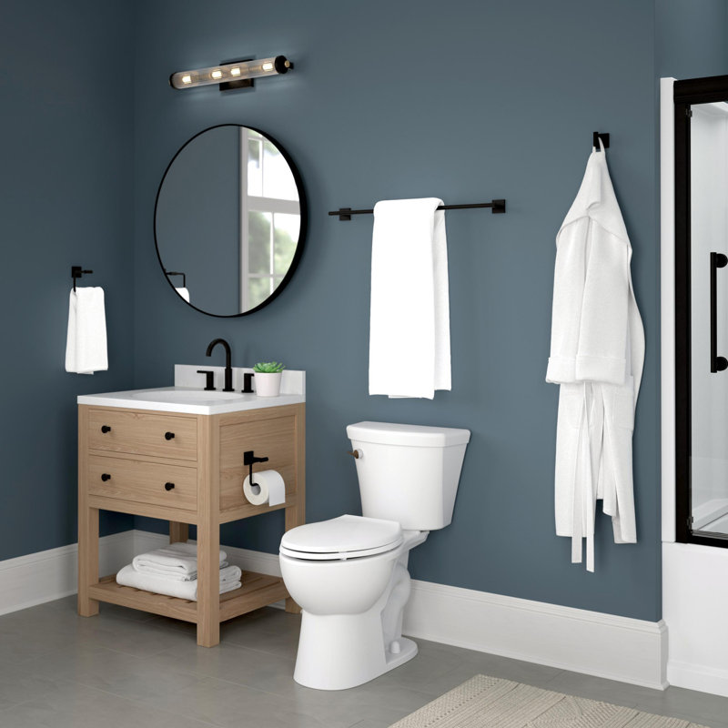 Nash 4-Piece Bath Hardware Set 18" Towel Bar w/ Extender Toilet Paper Holder Towel Holder Towel Hook, Matte Black
