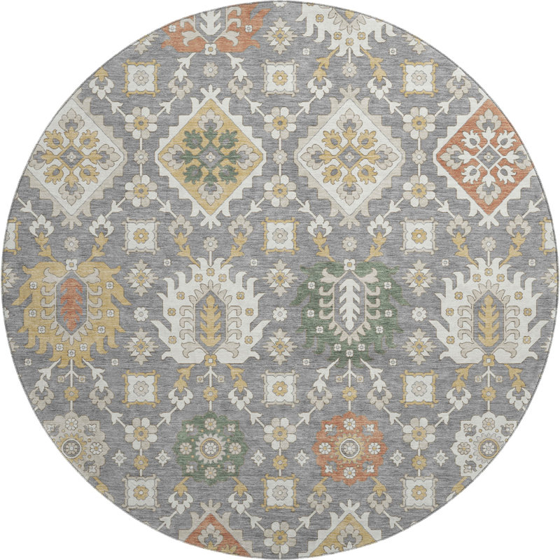 Premium Machine Washable Mayfield AMF2200 bohemian Rug, Gray, 8' Round